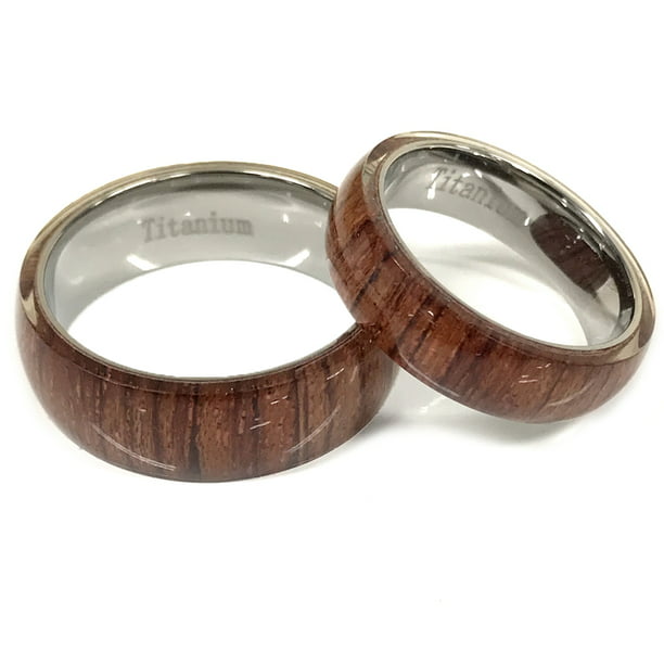 6mm Men's or Ladies Titanium Cherry Hawaiian Koa Wood Inlay Wedding Band Ring 